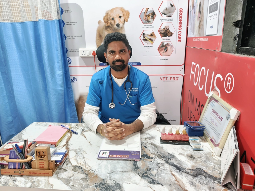 Dr. Giri Kumar performing veterinary surgery
